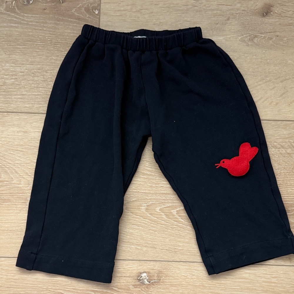 Vietri Girls Navy Bottoms with Red Bird Patch